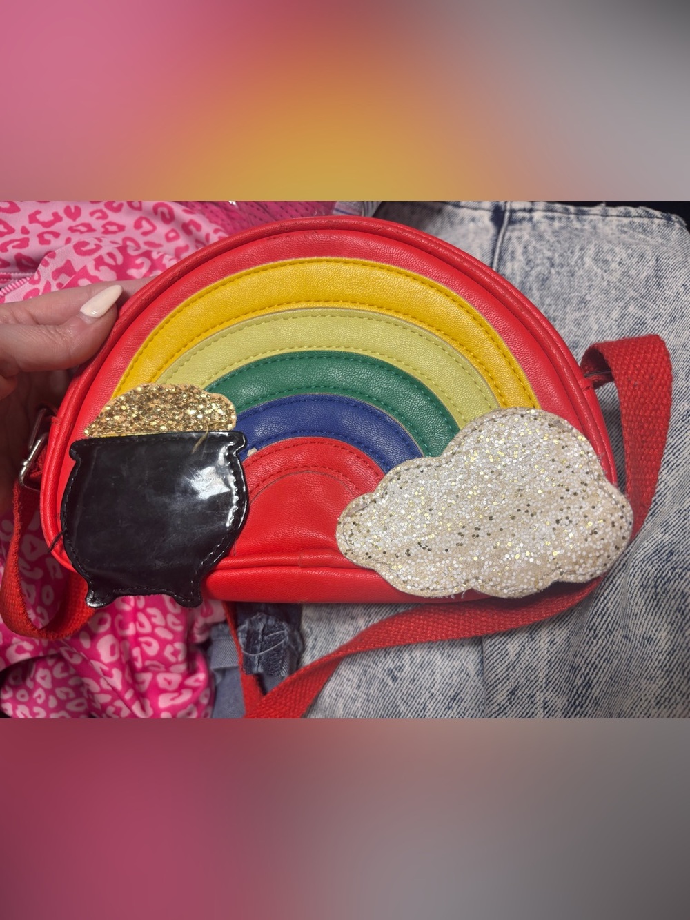 Rainbow Crossbody Bag w Pot of Gold Cloud Accents whimsical pride **2 for 20** - Picture 3 of 9